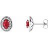 14 Karat White Gold Ruby & 0.2 Carat Weight Diamond Halo-Style Earrings
