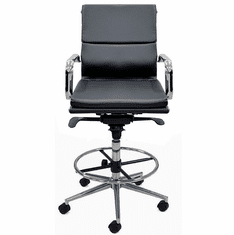 Black Leather Soft Pad Office Stool w/28"-36" Seat Height