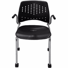 300 Lbs. Capacity Black Polypropylene Mobile Stacking Chair with Armrests