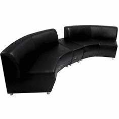 Modular  Curved Concave Black Leather 120 Degree Sofa w/Powered USB Ottoman