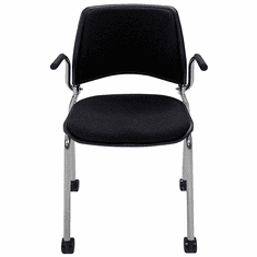 300 Lbs. Capacity Black Padded Mobile Stacking Chair with Armrests