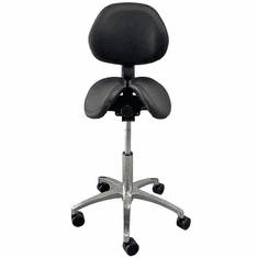 300 Lbs. Capacity Leather Split Seat Saddle Medical Stool w/Backrest - 22 to 29 Inch Seat