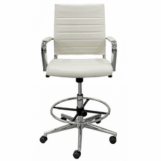 Contemporary Classic Mid Back Cream Leather Office Stool w/23" - 32"H Seat Height