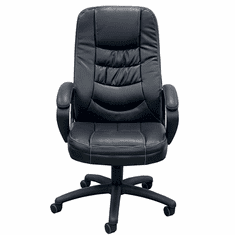 High Back Swivel Chair with Tufted Black Leather 