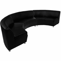 Modular  Curved Concave Black Leather 180 Degree Sofa