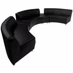 Modular  Curved Concave Black Leather 180 Degree Sofa w/2 Powered USB Ottomans