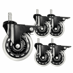 Upgrade Set of Five 3-inch Locking Rubber Inline Casters with 350 Pound Capacity