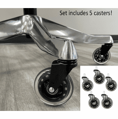 Set of Five 3-Inch Diameter Rubber In-Line Office Chair Casters with 500-pound Capacity