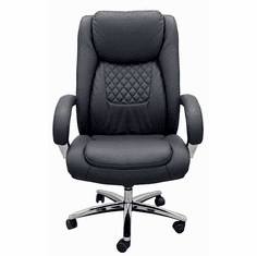 400 lbs. Cap. Cowhide Black Leather Office Desk Chair with Contrast Stitching