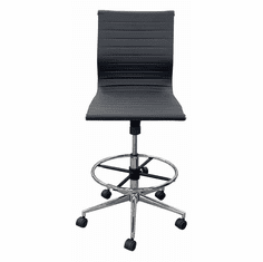 Contemporary Classic Armless Stool in Black Leather w/24" - 32"H Seat Height