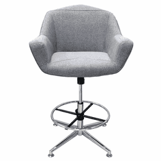 Gray Fabric Mid Century Low Back Swivel Stool w/ 22" - 31"H Seat Height