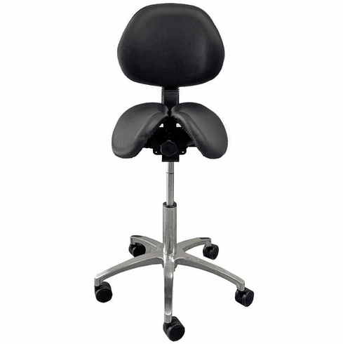 300 Lbs. Capacity Leather Split Seat Saddle Stool w/Backrest - 22 to 29 Inch Seat