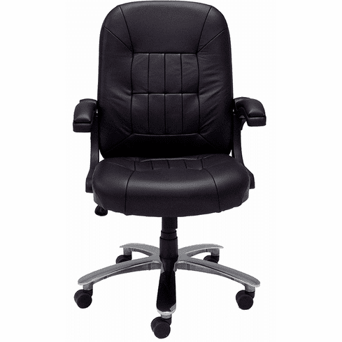 400 Lbs. Capacity Genuine Cowhide Black Leather Office Chair w/Flip Ups Arms