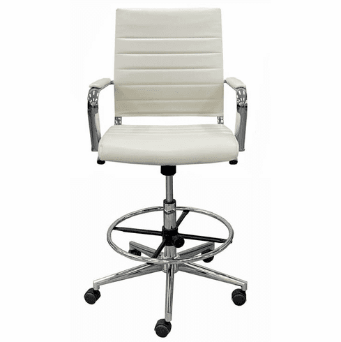 Contemporary Classic Mid Back Cream Leather Office Stool w/23 - 32H Seat Height