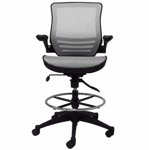 Elastic Mesh Seat Drafting Stool w/Flip Arms - 27-31 Seat Ht.