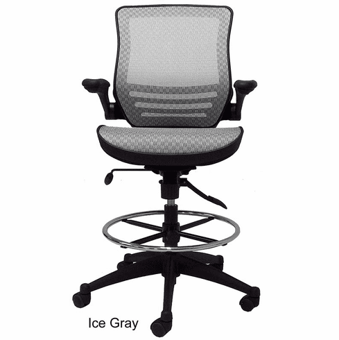 Elastic Mesh Seat Drafting Stool w/Flip Arms - 24-31 Seat Ht.