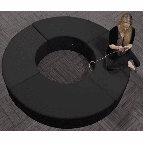  Modular Black Leather Circular Reception Bench w/Power