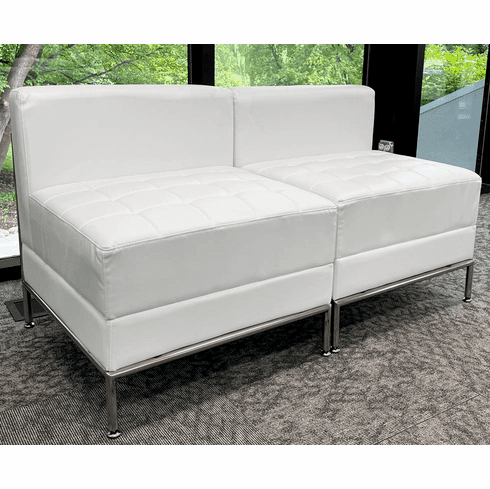 Modular White  2-Seat Tufted Armless Loveseat