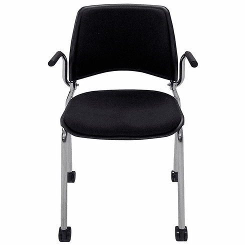 300 Lbs. Capacity Black Padded Mobile Stacking Chair with Armrests