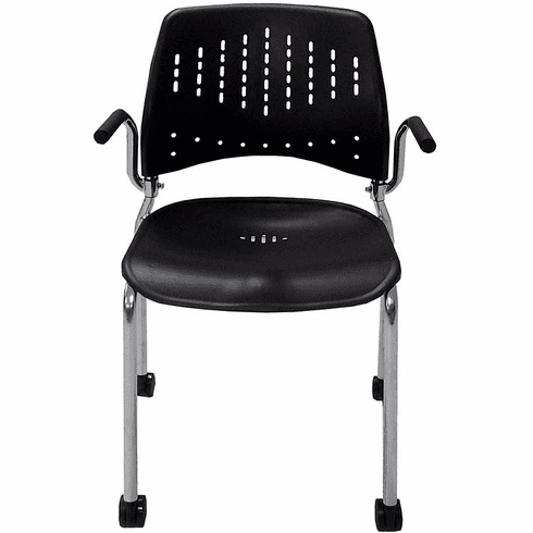 300 Lbs. Capacity Black Polypropylene Mobile Stacking Chair with Armrests