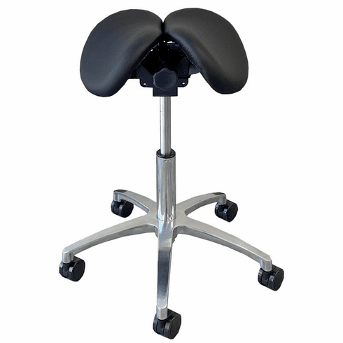 300 Lbs. Capacity Split Seat Saddle Stool in Leather - 22 to 29 Inch Seat Height