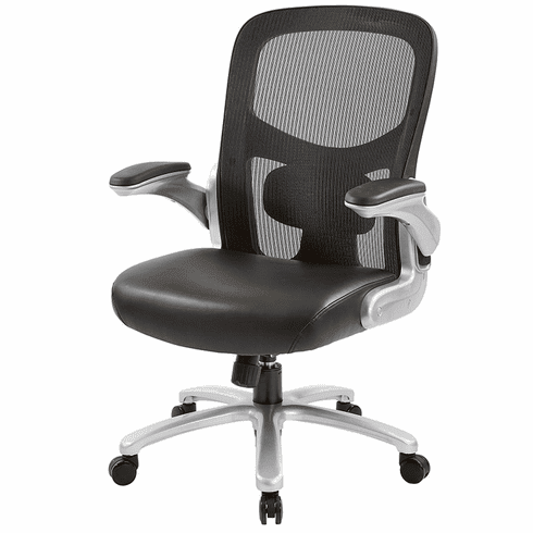 400 Lbs. Capacity Mesh Chair w/Leather Seat & Flip Up Arms