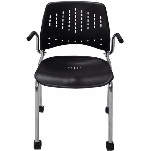 300 Lbs. Capacity Black Polypropylene Mobile Stacking Chair with Armrests
