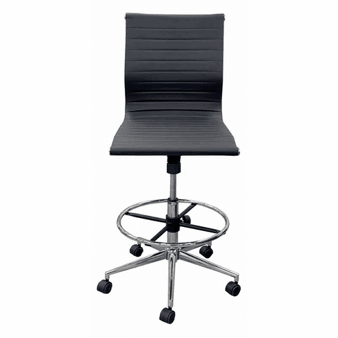 Contemporary Classic Armless Stool in Black Leather w/24 - 32H Seat Height