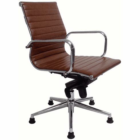 Contemporary Leather Swivel Guest Chair on Glides - Brown, White, Red and Black