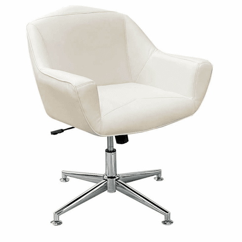 Leather Low Back Mid Century Swivel Guest Chair in Ivory White