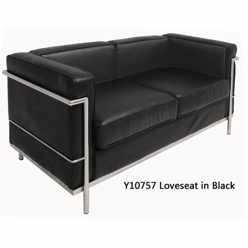 Modern Classic Black Leather  Office  Loveseat