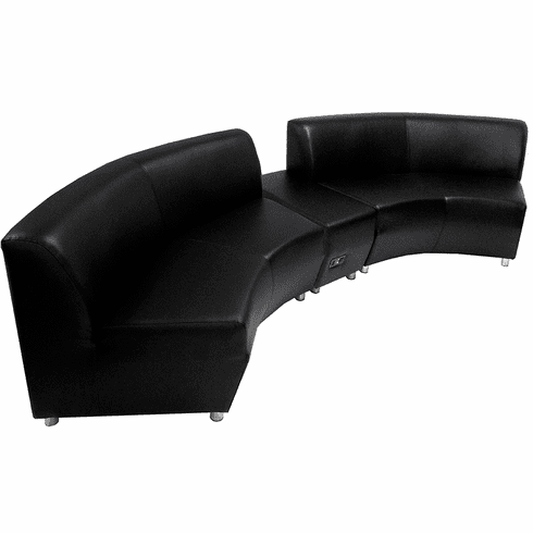 Modular  Curved Concave Black Leather 120 Degree Sofa w/Powered USB Ottoman