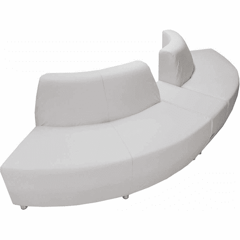 Modular White Leather Curved Convex 120 Degree Sofa w/Powered USB Ottoman