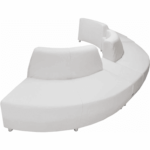 Modular White Leather Curved Convex 180 Degree Sofa w/2 Powered USB Ottomans