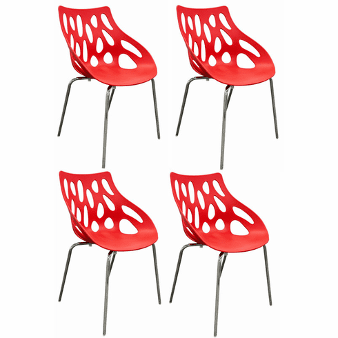 Set of 4 Fire Red Lavaflow Stack Chairs