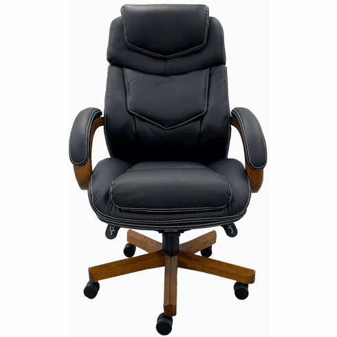 Wood Frame & Black Leather Office Chair