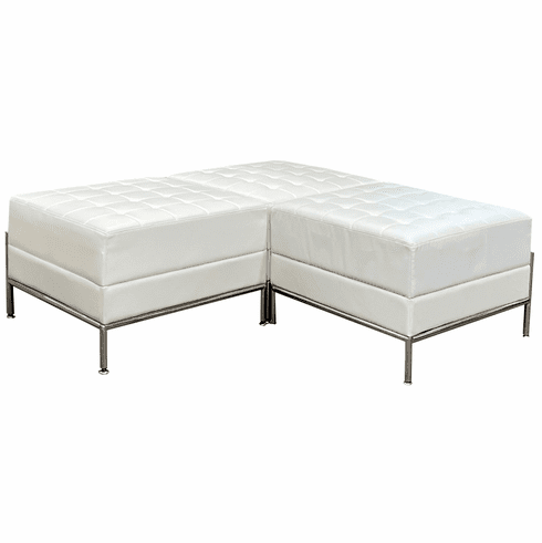 Ivory Tufted Modular 3-Piece L-Shaped Bench
