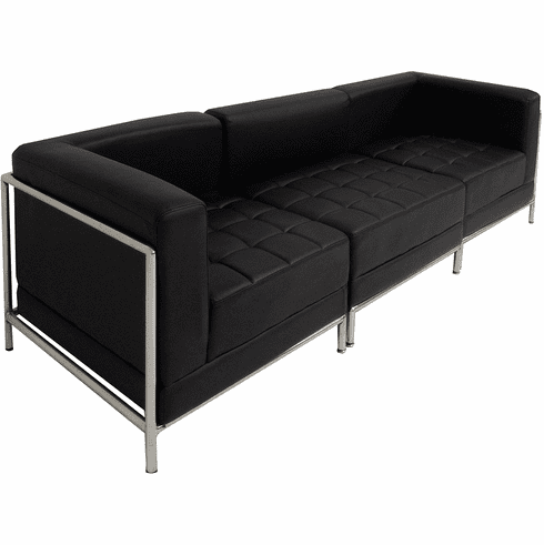 Modular Black 3-Seat Tufted Sofa