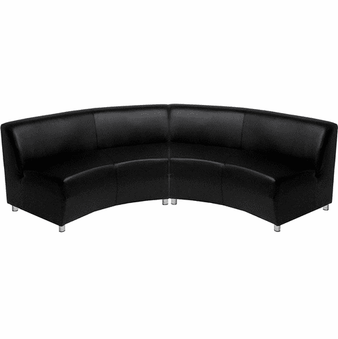 Modular  Curved Concave Black Leather 120 Degree Sofa