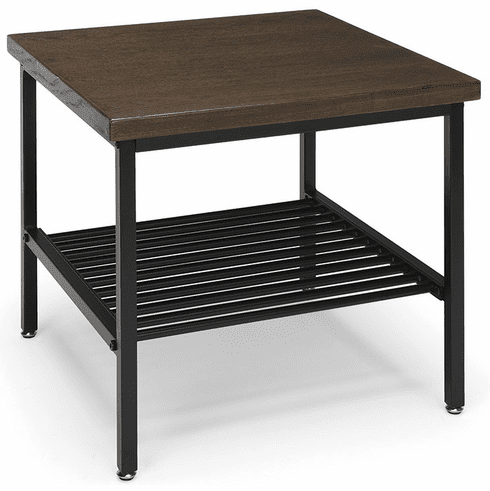 Walnut Reception End Table with Black Metal Frame