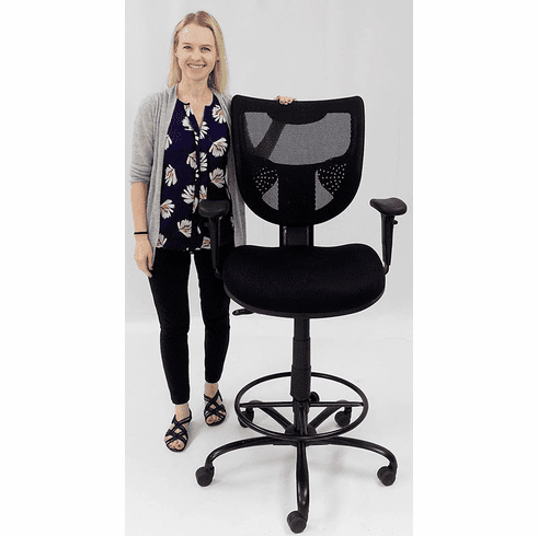 400 Lbs. Capacity Mesh Back Black Drafting Stool for Standing Desks & Conference Tables - 26-29/ 29-32H Seat Ht