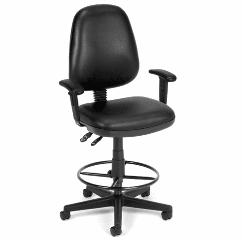 Antimicrobial Black Vinyl Drafting Stool w/ Arms - 23-27/27-31H Seat