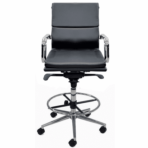 Black Leather Soft Pad Office Stool w/28-36 Seat Height