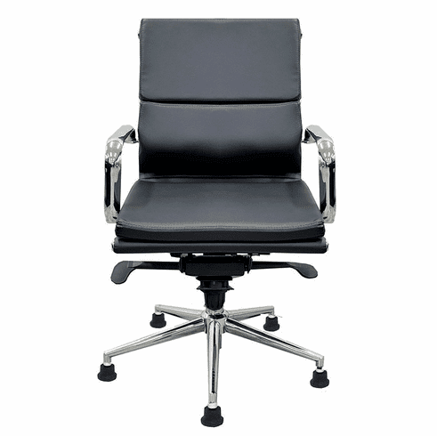 Black Leather Swivel Guest Chair on Glides