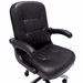 400 Lbs. Capacity Genuine Cowhide Black Leather Office Chair w/Flip Ups Arms