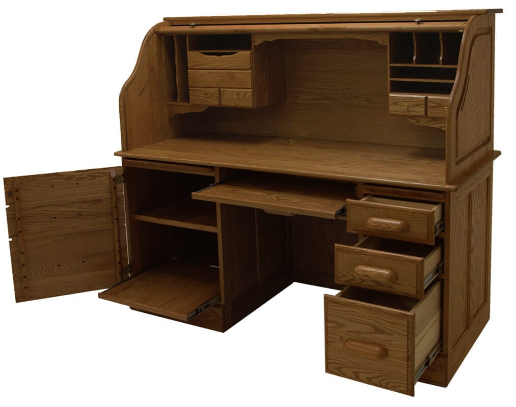 60"W Solid Oak Rolltop Computer Desk in Briar Finish IN STOCK! Made