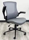 Mesh Office Chair with Vinyl Seat and Flip Up Arms in Gray