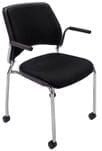 300 lb. Capacity Black Padded Mobile Stacking Guest Chair w/Armrests