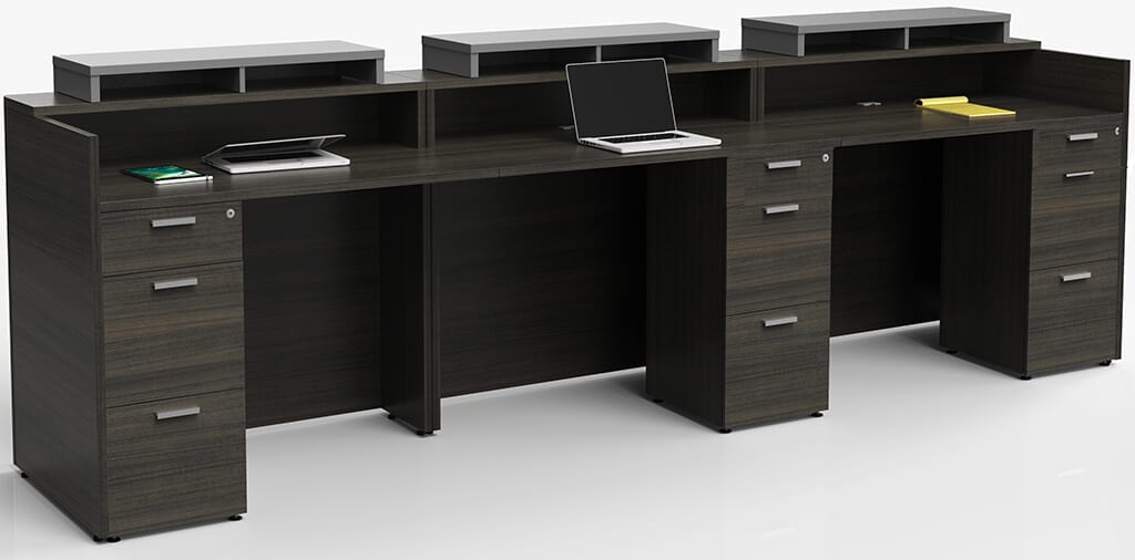 12'W ThreePerson Contrasts Custom Standing Height Reception Desk with