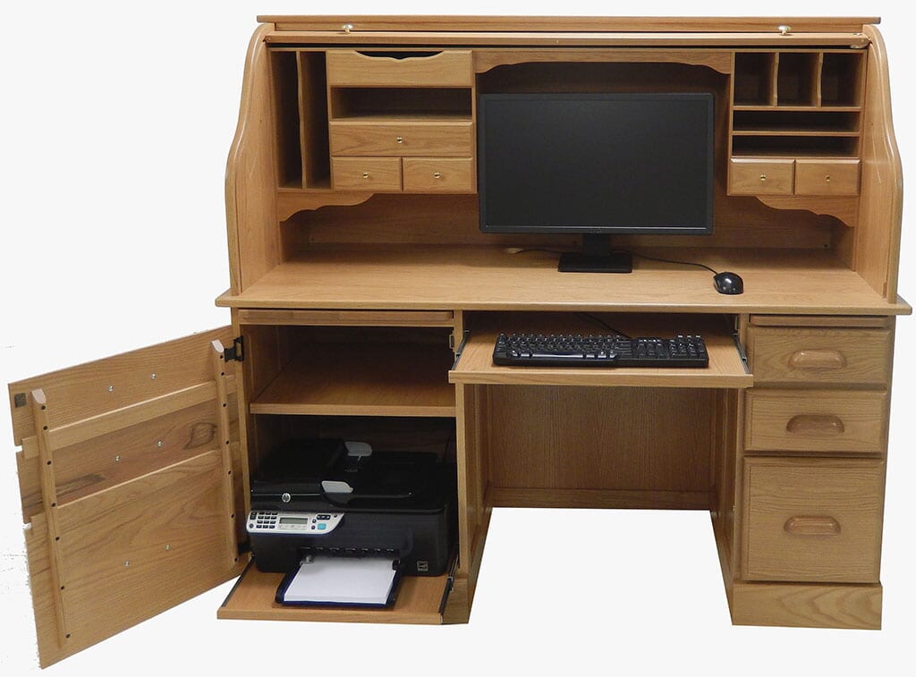 60"W Solid Oak Rolltop Computer Desk in Sand Finish IN STOCK! Made in USA